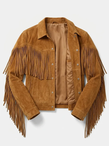 Unisex Faux Suede <b>Fringe</b> Winter Solid Zipper Closure Western Cowgirl Style Turn-Down Collar Outerwear OEM Service - Product Image 1