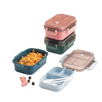 Boîte à lunch bento carrée à double couche, de qualité alimentaire, utilisable au micro-ondes, compartimentée, avec couvercle en plastique scellé, repas pour les employés de bureau et les étudiants