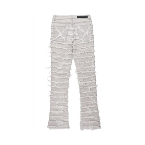 Jean évasé déchiré en denim délavé style streetwear pour homme, coupe empilée - Product Image 3