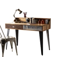 Escritorio Industrial de Madera Maciza con Estante de Almacenamiento, Mesa de Estudio Vintage con Patas de Metal, Muebles para Oficina en Casa, Ecológico y Duradero