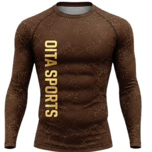 Chocolate <b>Brown</b> Active Performance Training Long Sleeve and <b>Leggings</b> Set Mens Compression Fitness Workout Gym Sportswear - Product Image 3