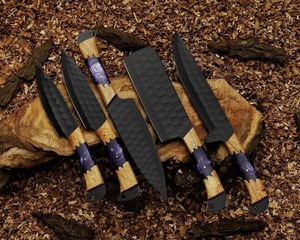 Ensemble de couteaux de chef japonais, acier Damas forgé à la main, manche en bois, 8-9,9 pouces, couteaux de cuisine pour droitiers - Product Image 1