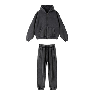 Ensemble de survêtement unisexe vert à capuche, manches longues, fermeture éclair sur le devant, poche, couleur unie, coupe décontractée, vêtement d'automne, 100% coton - Product Image 5