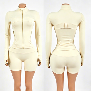 2026 Custom <b>Women's</b> Summer Sports Suit Set <b>Tight</b> Long-Sleeve Zipper Jacket Leopard Print Shorts Set Fitness Exercise Outfit - Product Image 4