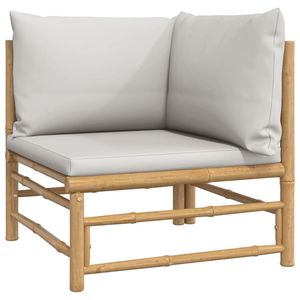 Set Lounge da Giardino Grigio Chiaro in Bambù Naturale e Poliestere, Eleganti Divani da Giardino - Product Image 5