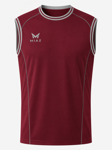 Camiseta de baloncesto sin mangas para hombre MIAZ, cuello redondo, poliéster que absorbe la humedad, color rojo sólido, ropa deportiva a precio económico. - Product Image 1