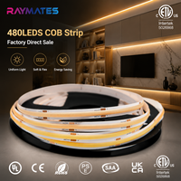 Tira de LED COB de Alta Luminosidad, DC12v, 8mm de Ancho, 480 LEDs/m, 10w, Sin Puntos, Regulable, Cortable, Flexible, Blanco Cálido, Neutro, Frío, para Gabinetes