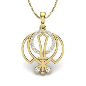 Pendentif épée en or massif avec moissanite taille brillant ronde sertie en canal, bijou unisexe à thème islamique - Product Image 1