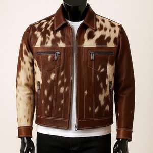Hot Selling Custom New Fashion Premium hair on <b>Leather</b> <b>Jacket</b> Stand Front for Stylish Durable Outerwear Men Stylish Biker - Product Image 1