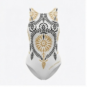 Blue Butterfly Print 2 Piece Yoga Set With Gold Trim Deep V Neck Halter Bodysuit And Knee Length Wrap <b>Skirt</b> - Product Image 3