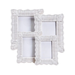 Wholesale Boho Rattan Picture Frame Handmade White Wicker Photo Frames With Scalloped Edges <b>Desk</b> Decorative Frame Display Set - Product Image 1
