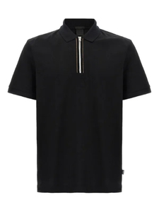 Polo en tricot noir à manches courtes pour homme avec fermeture éclair, design uni décontracté, coupe classique - Product Image 5
