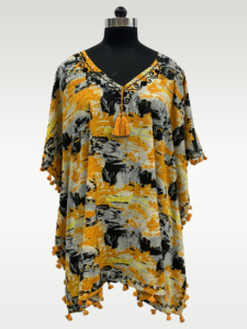 <b>Boho</b> V-Neck Asymmetric Printed Midi <b>Dress</b> With Tassel Decoration Loose Fit <b>Summer</b> Casual <b>Dress</b> - Product Image 1
