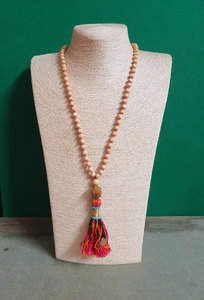 Handmade Wooden Beaded Tassel <b>Necklace</b> Colorful Multi Tassel Boho <b>Statement</b> Healing Jewelry Gift - Product Image 2