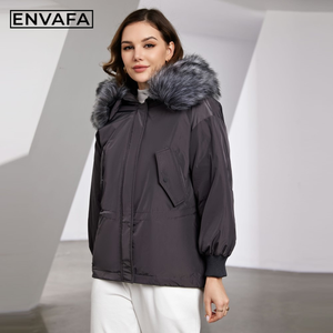 Real Fur Hood <b>Duck</b> <b>Down</b> Coat Short Puffer <b>Jacket</b> Thick Winter Parka Waterproof Zipper Outerwear Women's Premium Overcoat - Product Image 5