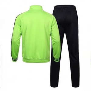 Ensembles de survêtements vert néon pour hommes : vestes zippées à col montant et pantalons de jogging noirs – Sportifs, tricotés en polyester respirant pour l'automne - Product Image 2