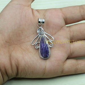 Grand collier pendentif en charoïte violette, argent sterling 925, pendentif fait main, bijoux en charoïte violette naturelle, cadeau pour femme - Product Image 3