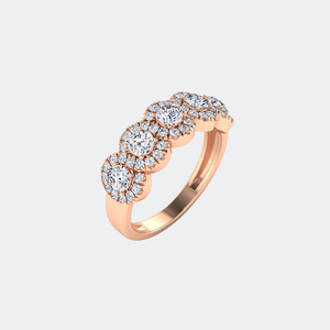 1.15CTW Vintage 14K Gold Lab Grown Diamond Round Cut Pave Halo Five-<b>Stone</b> Band Ring IGI Certified - Product Image 6