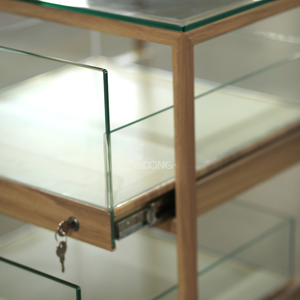 Modern Wooden Frame Glass Display <b>Racks</b> 3-Tier Eyewear Retail Stand with Lockable Sliding Trays OEM Manufacturer ADONG A71 - Product Image 3