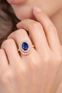 Anillo de Cóctel de Lujo para Mujer, con Halo de Diamantes Ovalados, Oro de 14K, Diamante Natural de 1.2 CT, Joyería para Compromiso y Fiesta, 138 Piezas - Product Image 4