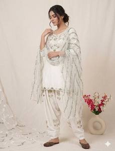 Elegante Conjunto de Salwar Kameez Blanco Bordado para Mujer, Kurti para Fiesta, Boda, Diwali, Graduación, Festival, India, Pakistán - Product Image 1
