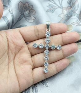 Collar con Colgante de Cruz de Topacio Azul en Plata de Ley 925, Chapado en Oro Amarillo y Oro Rosa, Joyería Cristiana con Piedra de Nacimiento, Regalo para Mujer - Product Image 5
