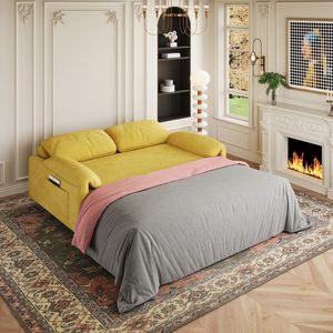 Elegante Divano Letto in Velluto Giallo a Doppio Uso, Trasformabile in Letto Estraibile per Soggiorno - Product Image 1