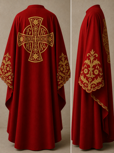 Casulla Bordada Católica, Casulla Bordada Personalizada para Iglesia, Casulla Tradicional Católica Roja - Product Image 4