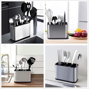 Porte-ustensiles rectangulaire en acier inoxydable, support de rangement de cuisine sur pied, design minimaliste, résistant à la rouille - Product Image 3