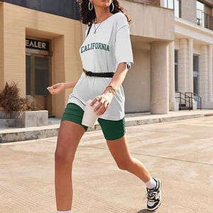 Conjunto de Top Holgado Informal y Pantalones Cortos de Ciclista para Mujer, Atuendo Moderno a la Moda para el Verano - Product Image 5