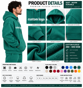 Sudadera con Capucha Verde para Hombre, Color Sólido, Casual, Manga Larga, Forro Polar, Bolsillo Frontal, Talla Grande, Ecológica, 100% Algodón, Primavera - Product Image 6