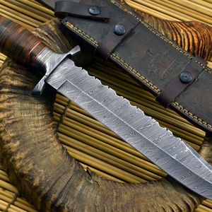 Cuchillo de Caza Hecho a Mano Personalizado, Hoja de Damasco, Mango de Hueso Teñido, Funda, Cuchillo Bowie Ambidiestro Afilado para Supervivencia y Camping - Product Image 5