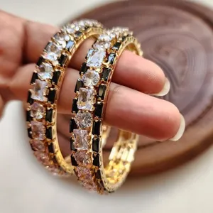 Luxury American Diamond <b>Bangles</b> <b>Set</b> Fancy Bridal Wedding Jewelry CZ Sparkling Designer Party Wear <b>Bangles</b> for Women - Product Image 2