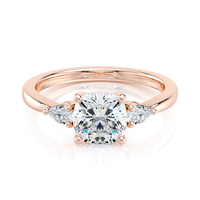 Bague de fiançailles à trois pierres en diamant de laboratoire taille coussin 1,70 CTW certifiée IGI en or massif 14K plaqué rhodium, luxe pour mariage