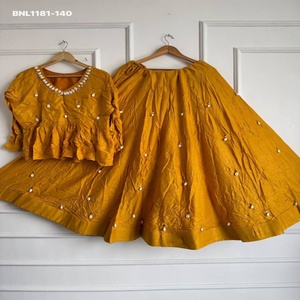 Hermoso conjunto de lehenga de rayón y algodón con bordado a mano Mirror-Kodi, estilo peplum, con blusa a juego, para mujer. - Product Image 1