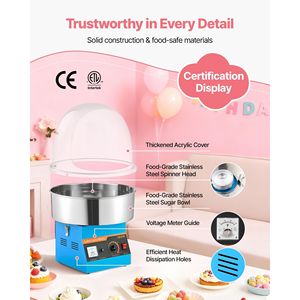 Macchina Elettrica Commerciale per Zucchero Filato da 1000W con Ciotola in Acciaio Inossidabile e Copertura - Product Image 5