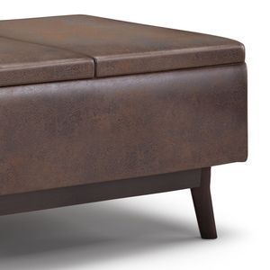 Owen Distressed Chestnut Brown Tray Top Storage Ottoman <b>Small</b> <b>Coffee</b> <b>Table</b> with Stylish Design - Product Image 2
