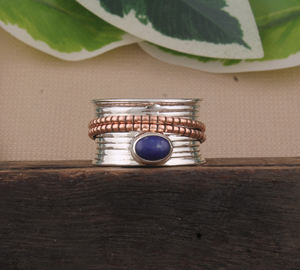 Natural Lapis 925 <b>Sterling</b> <b>Silver</b> Classic Bezel <b>Set</b> Gemstone Band <b>Ring</b> for Women Party Wedding - Product Image 3