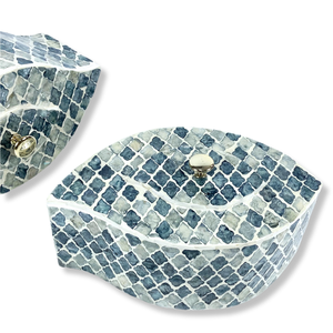 Handmade MDF Storage Jewelry <b>Box</b> Eye Shaped Curved Lid Capiz Shell Inlay Geometric Mosaic Pattern Rectangle Decorative Home Use - Product Image 3