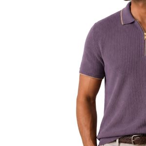 Camisa Polo de Punto Personalizada para Hombre, Cierre Dorado, Manga Corta, Tejido Texturizado de Lujo, Logotipo Personalizado, Camisa de Golf de Diseñador OEM - Product Image 3