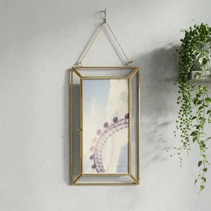 Artisan Design PF1074 Brass Rectangle <b>Photo</b> <b>Frame</b> with <b>Glass</b> Vertical Hanging Display Wall Decor Brass Finish - Product Image 3