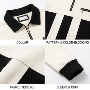 Sudadera de hombre con bloques de color y cremallera de un cuarto, cuello vuelto, rayas blancas y negras - Product Image 6
