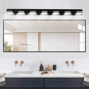 Applique murale de salle de bain moderne, élégante et minimaliste à 7 lumières LED, noire, avec miroir, installation facile et économe en énergie - Product Image 2