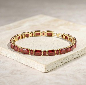 Radiant Cut Garnet Stone <b>Charm</b> Bracelet in Sterling Silver Gold Plated Elegant Gemstone Handmade Fine Jewelry Gift for Women - Product Image 3
