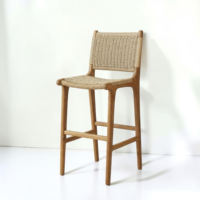 Tabouret de bar en teck d'extérieur, siège et dossier en corde naturelle tressée à la main, style scandinave bohème, pour patio, jardin, piscine, hôtels, villas, artisanat de Jepara