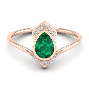 Anillo de compromiso REYES de diseño de lujo con gema de esmeralda talla pera de 0.75 quilates para mujer, plata de ley 925 con moissanita. - Product Image 1