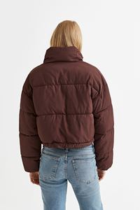 Chaqueta Acolchada Marrón para Mujer, Cuello Alto, Manga Larga, Cierre de Cremallera, Estilo Corto con Hombros Caídos, para Invierno - Product Image 5