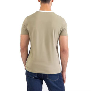 Camiseta de Punto de Manga Corta con Cuello Redondo para Hombre, Corte Regular, Informal, 100% Algodón Ecológico, Logotipo Frontal, 320g, Blanco, Beige, Azul Marino - Product Image 3