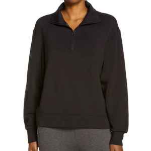 <b>Women</b> <b>Black</b> Quarter Zip Pullover Sweatshirt Stand Collar Long Sleeve Solid Knitted Top Autumn - Product Image 1
