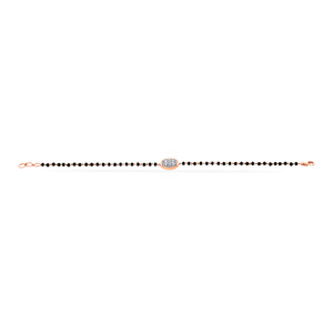 Elegant <b>Rose</b> Gold <b>Black</b> Bead Mangalsutra Bracelet with Round Diamond-Style Circular Charm | Minimalist Women's Jewelry - Product Image 2